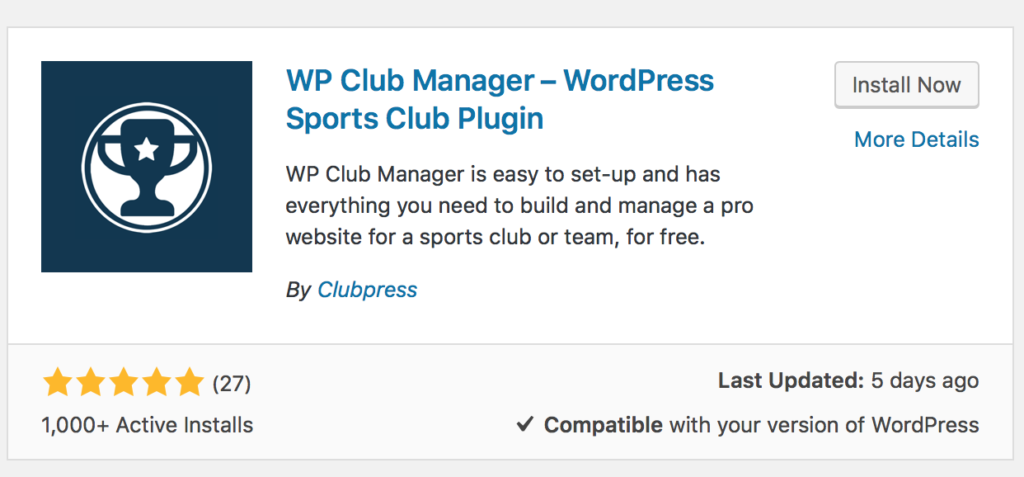 WP Club Manager install